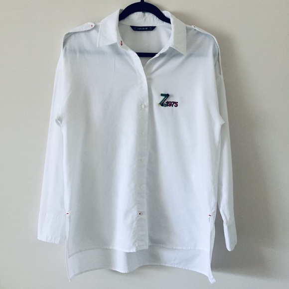 Zara Tops - Zara Basic White Oversized Button-Down Boyfriend Shirt With Zara Logo Size US M